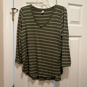 Old Navy Luxe olive green/white striped shirt size large, super comfy!